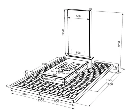 Розміри Гранітний пам'ятник з Тризубом вирізаним одинарний із чорного граніту Коростишів к8-kor-pf-100-50-08-001-pbd2