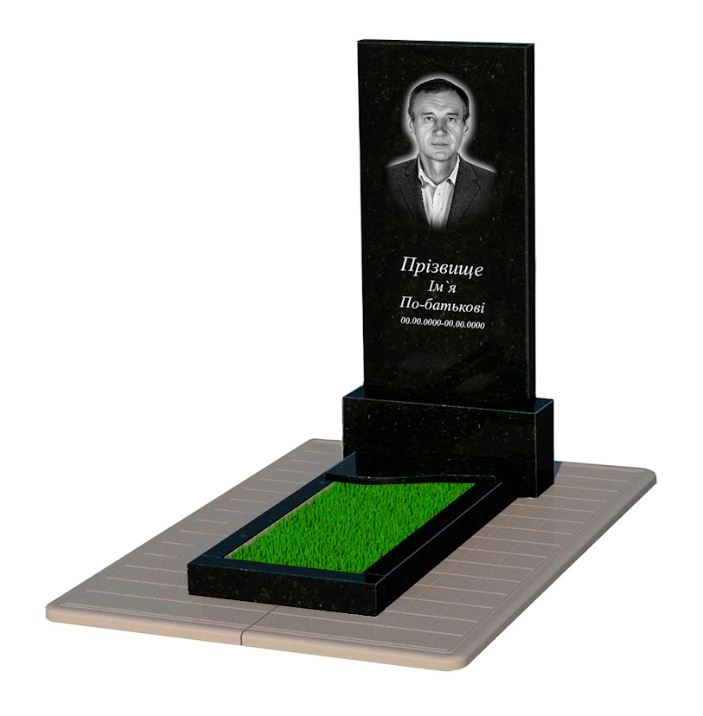 Основное Памятник из гранита с цветником одинарный из черного гранита Коростышев с волной резной к4-kor-pf-120-60-08-001-pbd3