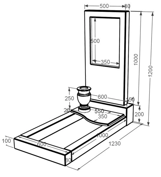 Розміри Мармуровий пам'ятник висотою 120 см одинарний з білого мармуру Волокас з хвилею різьблений к5-vol-pf-100-50-08-001