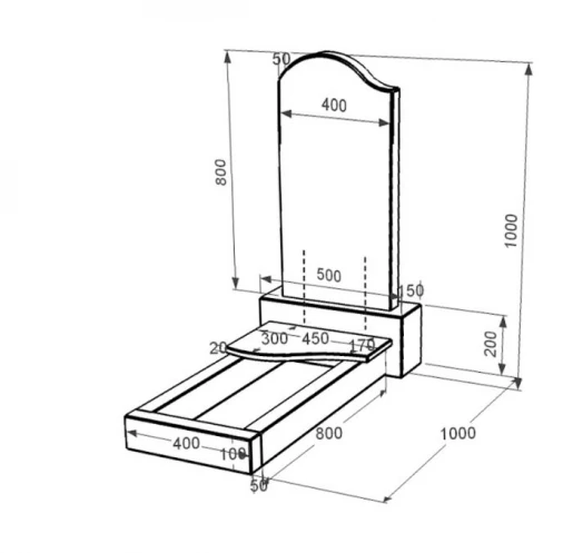 Размеры Гранитный памятник стела 80x40 см одинарный из черного гранита Коростышев с волной резной к3-kor-pf-80-40-05-011-l