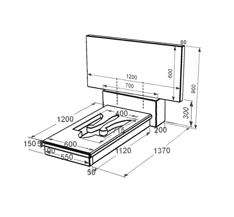Розміри Пам'ятник із граніту широкий одинарний із чорного граніту Коростишів з Тризубом вирізаним к8-kor-npf-60-120-08-001