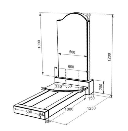 Размеры Гранитная плита на могилу юношам одинарная из черного гранита Коростышев с волной резная к3-kor-pf-100-50-08-011-r