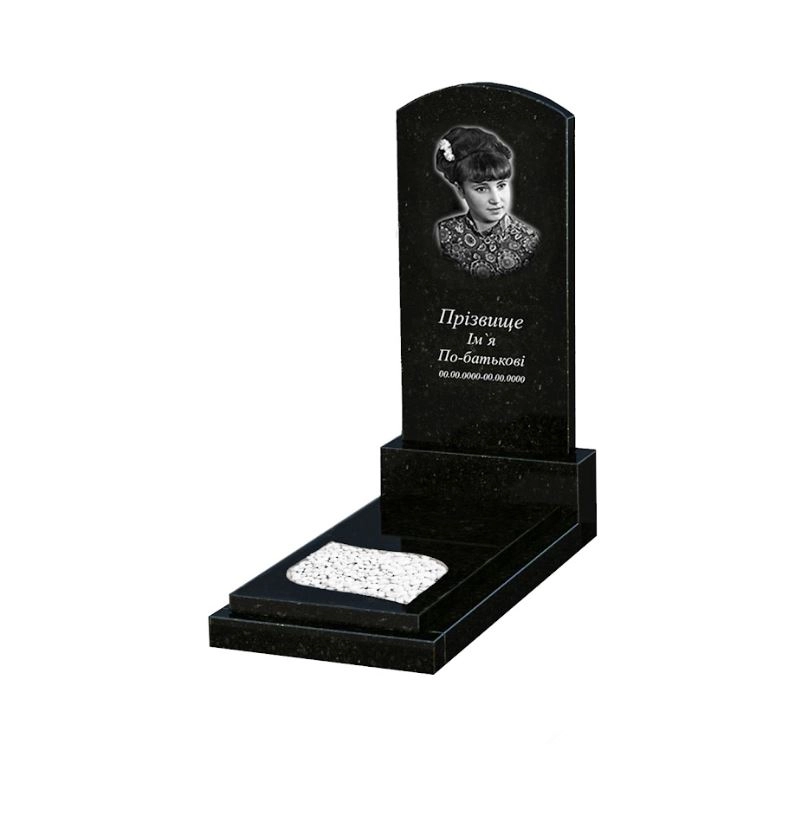 Основне Гранітний пам'ятник на кладовище широкий одинарний із чорного граніту Коростишів з листом різьблена робота к13-kor-pf-120-60-08-009