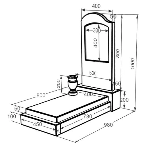 Розміри Мармуровий пам'ятник доньці одинарний з мармуру Дайна з хвилею різьблений к12-dan-pf-80-40-05-011