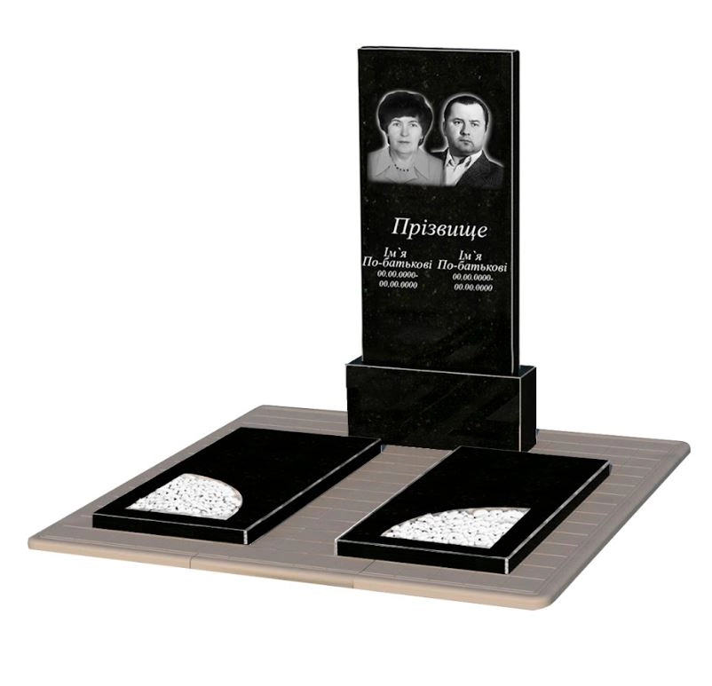 Основне Гранітний пам'ятник високий подвійний із чорного граніту Коростишів з вирізаним куточком к18-kor-npf-120-60-08-001-pbd3