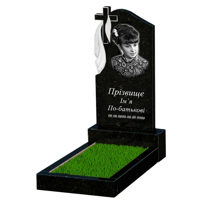 Основное Гранитный памятник с плащаницей резной одинарный из черного гранита Коростышев с крестом резной к2-kor-pf-80-40-05-142