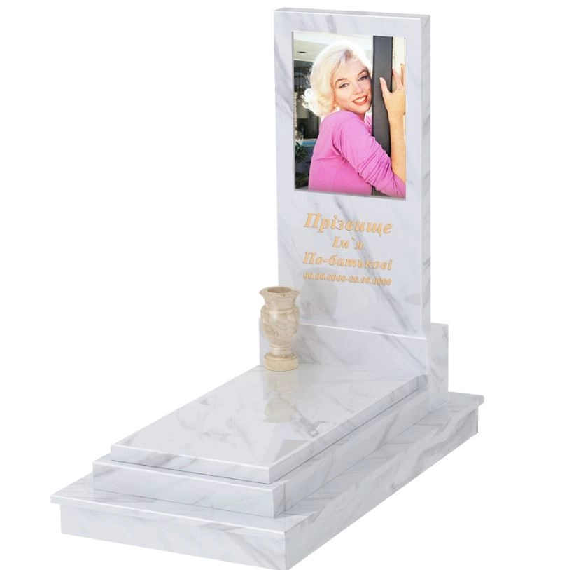 Основне Мармуровий пам'ятник високий одинарний з білого мармуру Волокас без різьблених робіт к12-vol-pf-120-60-08-001-ck