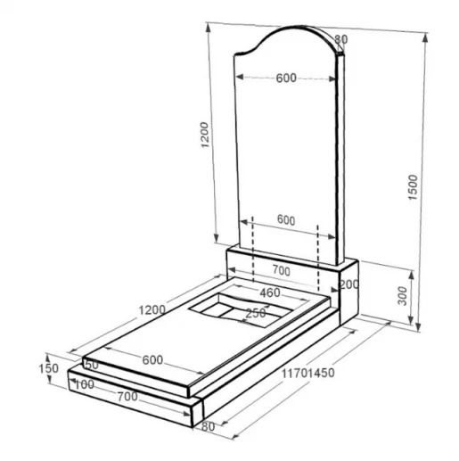 Размеры Памятник из гранита с вырезанным флагом и волной одинарный из черного гранита Коростышев к6-kor-npf-120-60-08-011-r