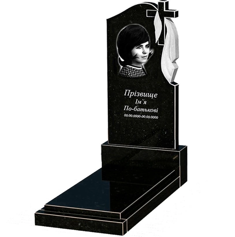 Основне Пам'ятник із граніту з плащаницею різьблений одинарний із чорного граніту Коростишів к12-kor-npf-120-60-08-142-r