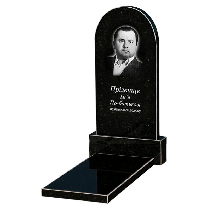 Основное Надгробие из гранита со стелой полукруглой формы одинарный из черного гранита Коростышев к7-kor-npf-100-50-08-006