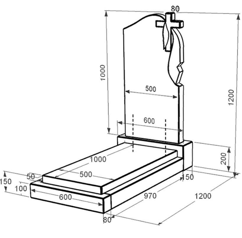 Розміри Гранітна плита на могилу дівчинам одинарна із чорного граніту Коростишів з хрестом та плащаницею різьблена к12-kor-pf-100-50-08-142-r