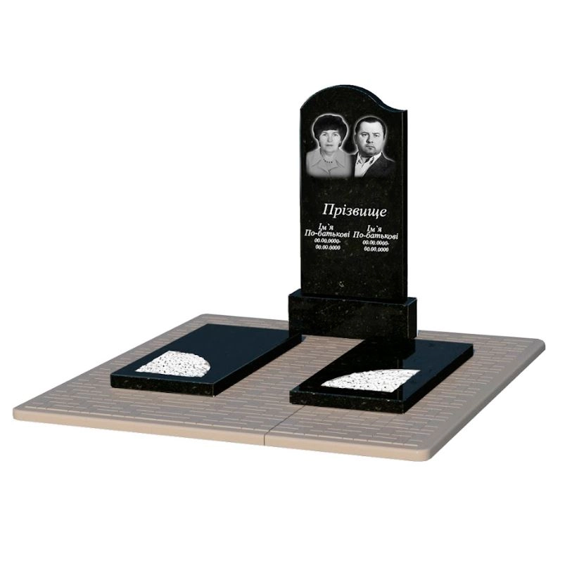 Основне Гранітна плита на могилу габро подвійна із чорного граніту Коростишів з вирізаним куточком к18-kor-pf-100-50-08-011-l-pbd2
