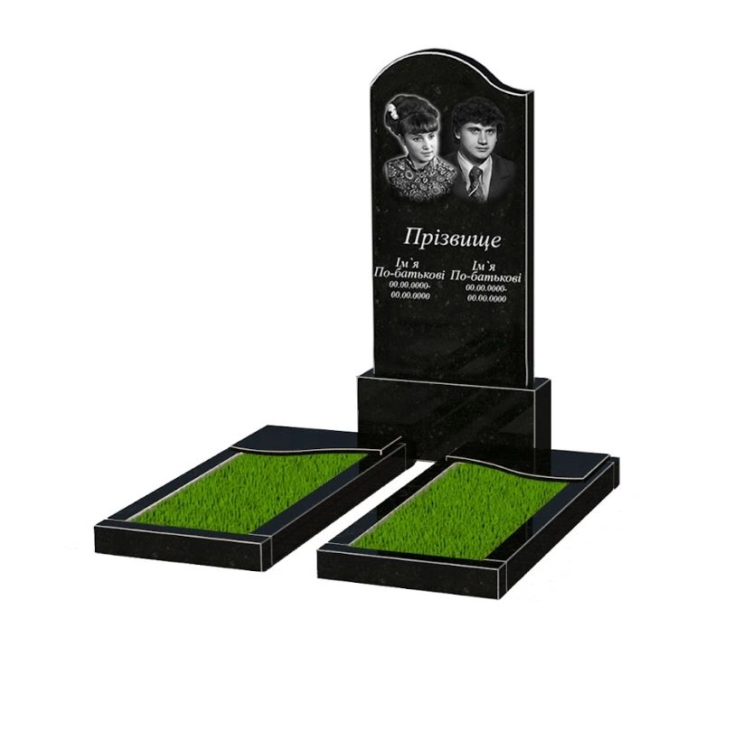 Основное Памятник из гранита габбро двойной из черного гранита Коростышев с волной резной к16-kor-npf-120-60-08-011