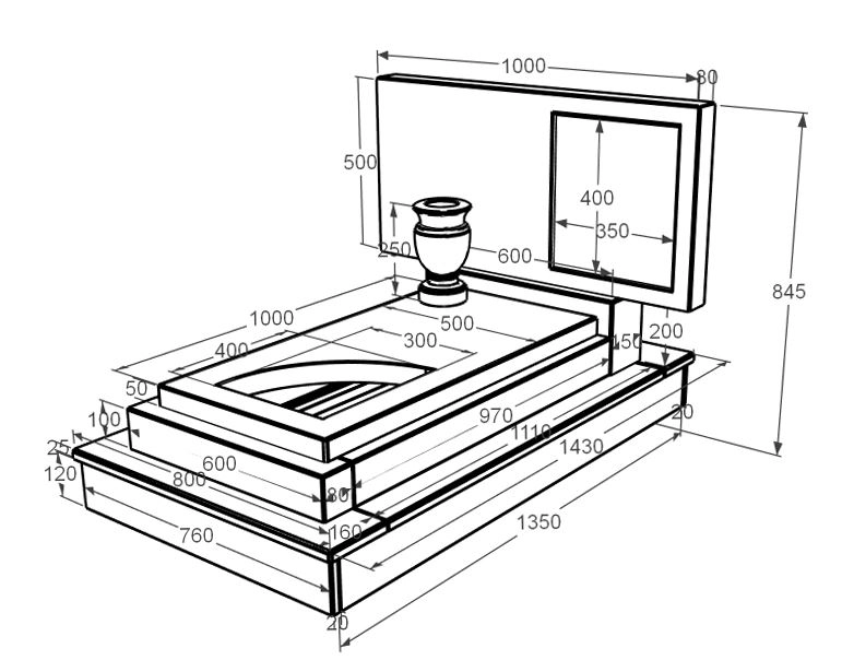 Размеры Мраморный памятник производство Украина одинарный из белого мрамора Волокас с вырезанным уголком к24-vol-pf-50-100-08-001-ck