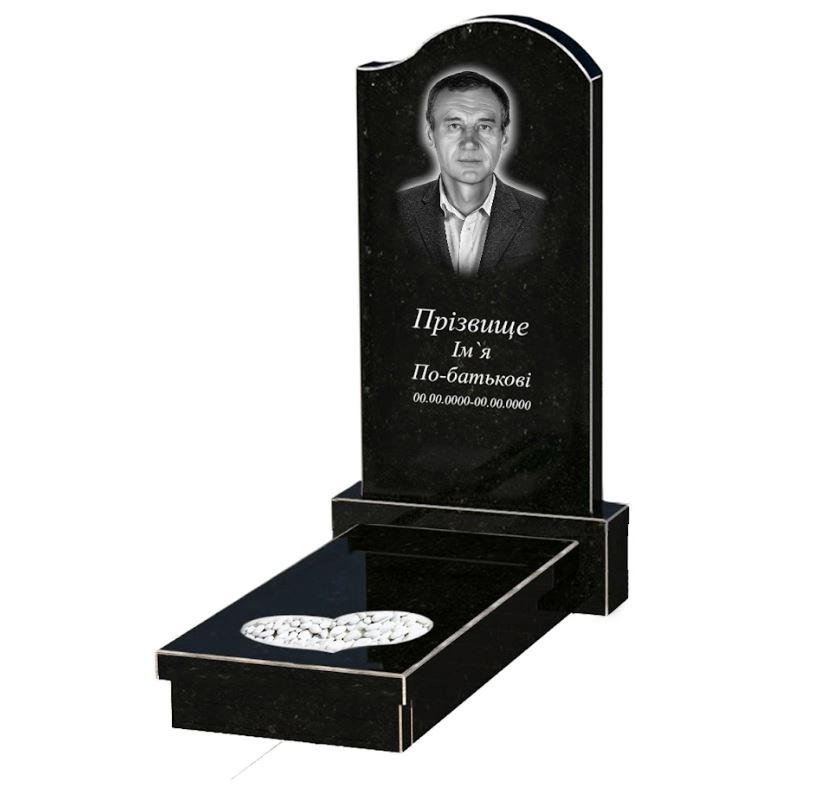 Основне Гранітний пам'ятник з хвилею та серцем різьблений одинарний із чорного граніту Коростишів к11-kor-npf-100-50-08-011-r