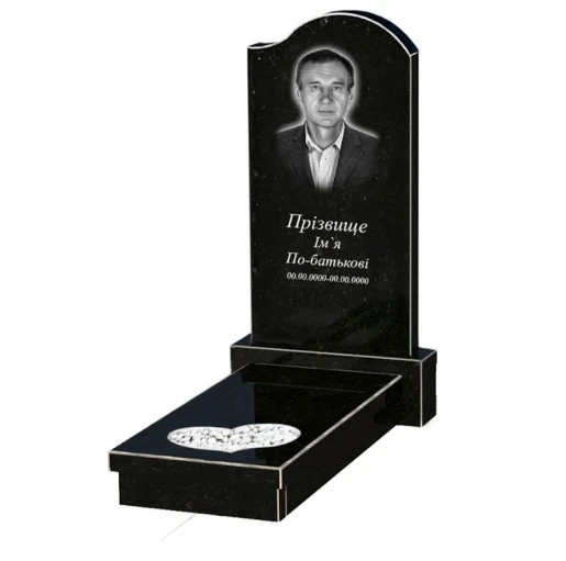 Гранітний пам'ятник з хвилею та серцем різьблений одинарний із чорного граніту Коростишів к11-kor-npf-100-50-08-011-r