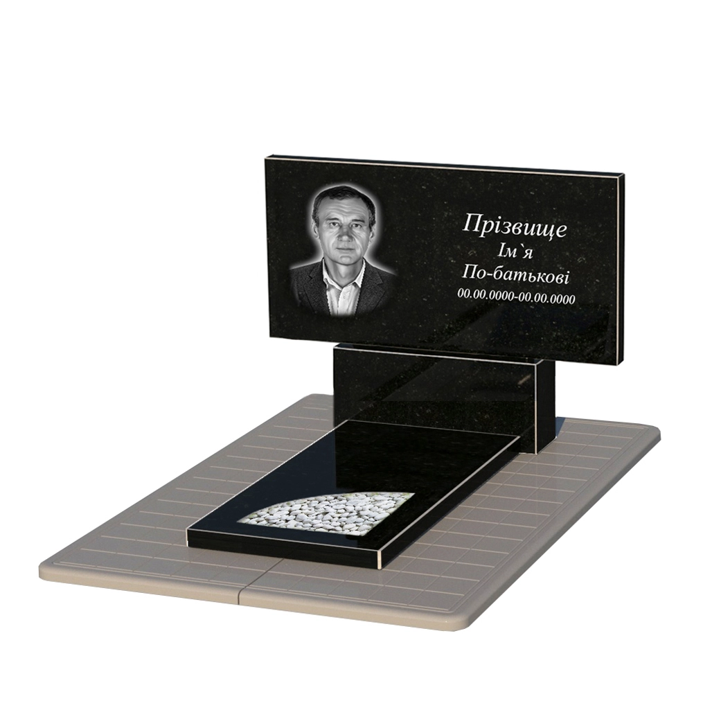 Основное Гранитный памятник широкого размера одинарный из черного гранита Коростышев с вырезанным уголком к9-kor-npf-60-120-08-001-pbd3