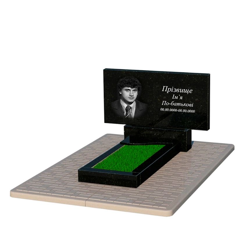 Основне Гранітний пам'ятник середнього розміру одинарний із чорного граніту Коростишів з хвилею різьблений к4-kor-pf-50-100-08-001-pbd2