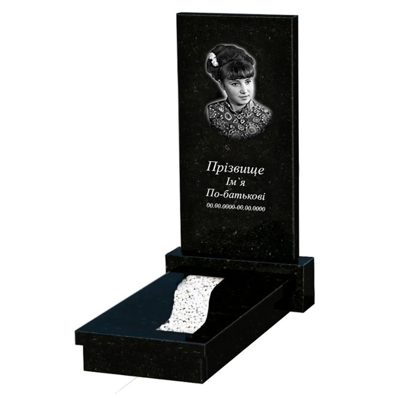 Основне Гранітний пам'ятник на кладовище з вирізаною смугою одинарний із чорного граніту Коростишів к23-kor-pf-100-50-08-001