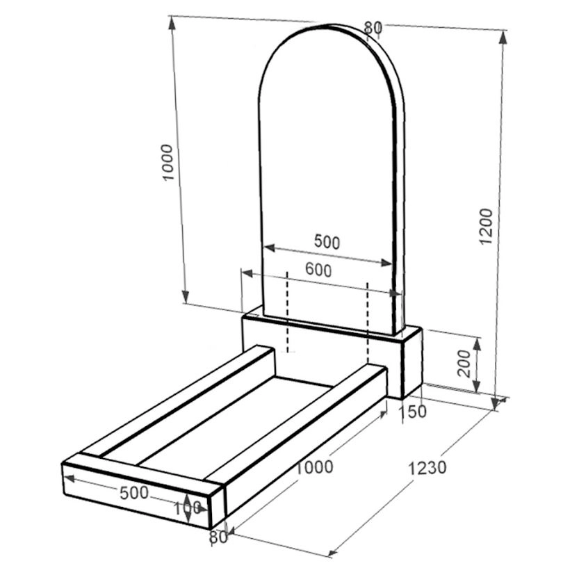 Размеры Памятник из гранита со стелой полукруглой формы одинарный из черного гранита Коростышев к1-kor-npf-100-50-08-006
