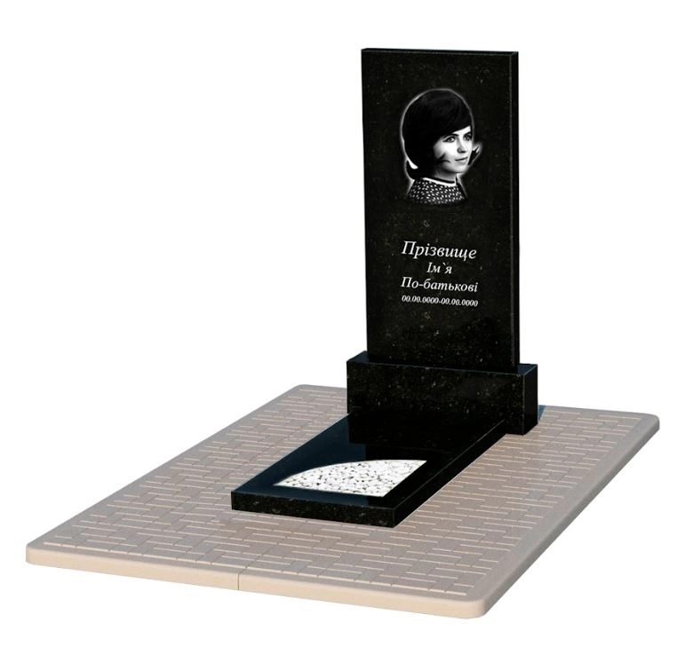 Основне Гранітний пам'ятник з вирізаним куточком одинарний із чорного граніту Коростишів к9-kor-pf-100-50-08-001-pbd2