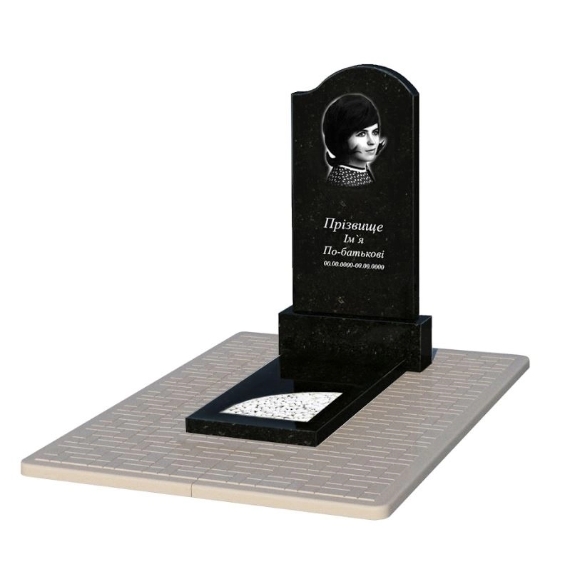 Основне Гранітний пам'ятник доньці одинарний із чорного граніту Коростишів з вирізаним куточком к9-kor-pf-100-50-08-011-r-pbd2