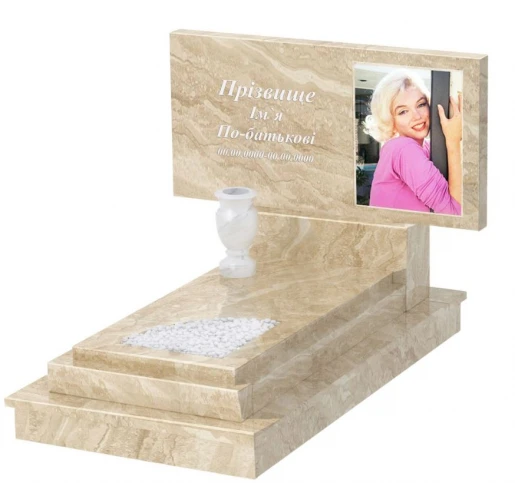 Мармуровий пам'ятник стела 60х120 см одинарний з мармуру Дайназ вирізаним куточком к24-dan-pf-60-120-08-001-ck