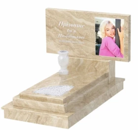 Мармуровий пам'ятник стела 60х120 см одинарний з мармуру Дайназ вирізаним куточком к24-dan-pf-60-120-08-001-ck