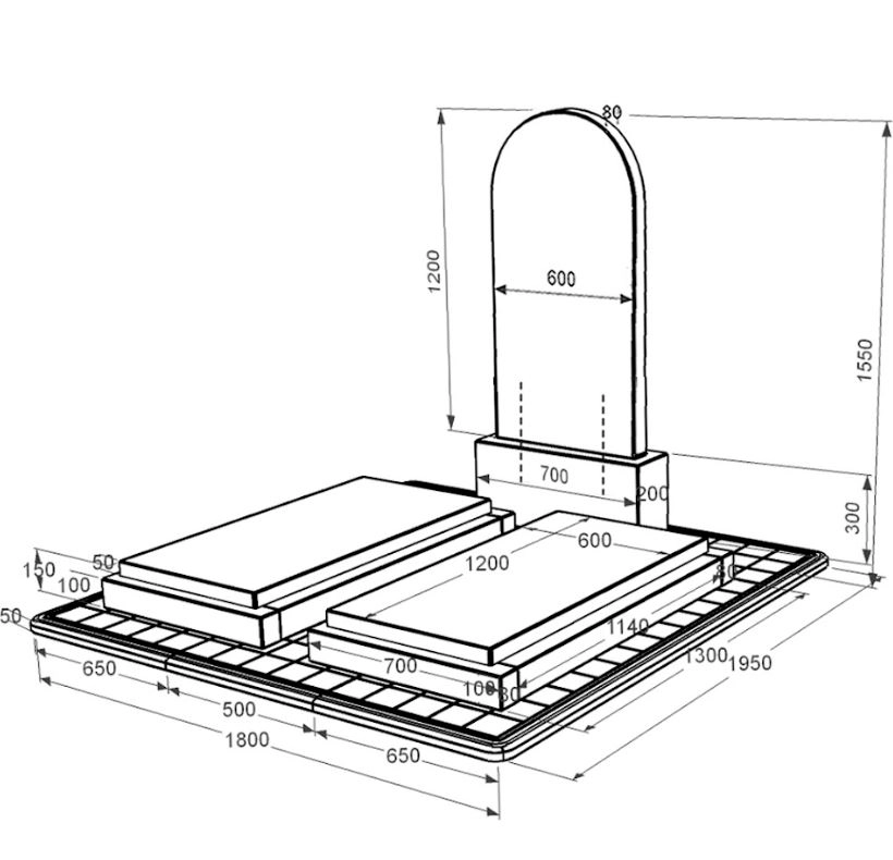 Розміри Пам'ятник із граніту високий подвійний із чорного граніту Коростишів з полукруглою стелою к21-kor-pf-120-60-08-006-pbd3