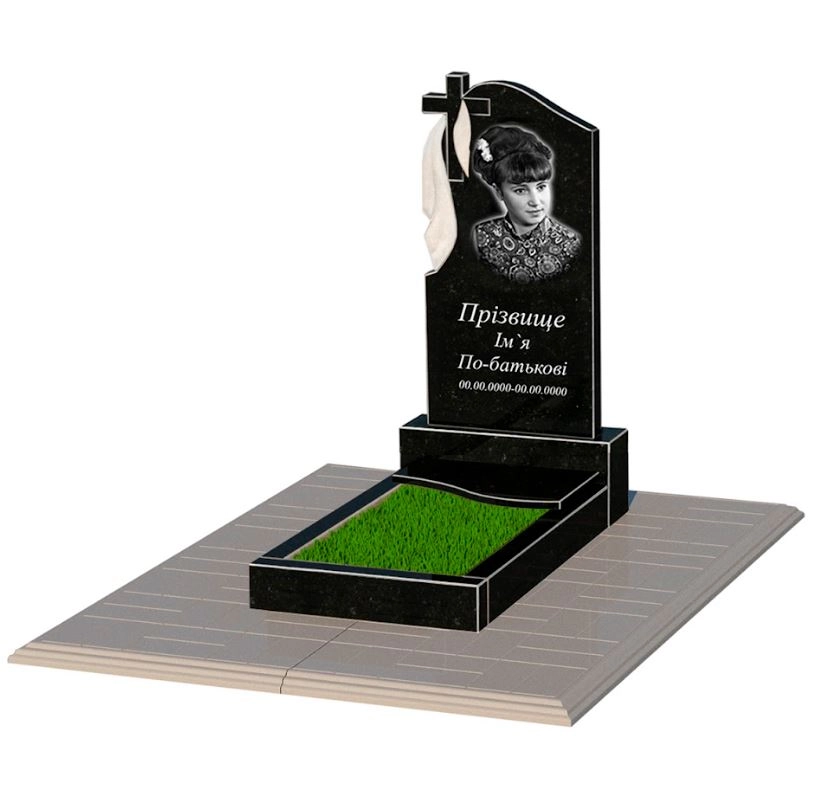 Основное Памятник из гранита стела 80x40 см одинарный из черного гранита Коростышев с волной резной к5-kor-npf-80-40-05-142-l-pbd1