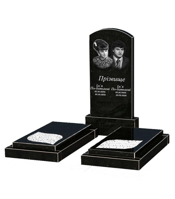 Основне Надгробок на могилу із граніту від виробника Україна подвійний із чорного граніту Коростишів з листом різьблена робота к22-kor-npf-100-50-08-009