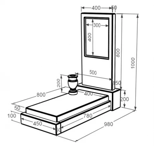 Размеры Мраморный памятник цветной одинарный из бежевого мрамора Дайна без резных работ к12-dan-pf-80-40-05-001