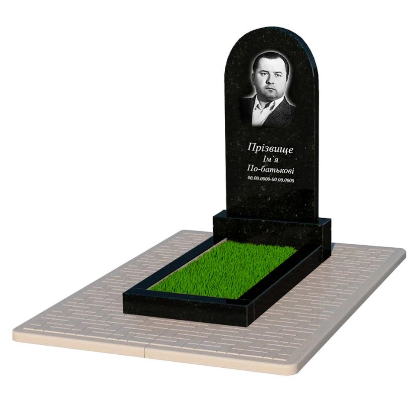 Основне Надгробок із граніту з полукруглою стелою одинарний із чорного граніту Коростишів к2-kor-pf-100-50-08-006-pbd2