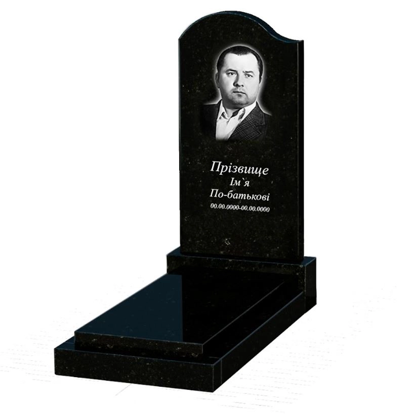 Основное Надгробный памятник из гранита для папы одинарный из черного гранита Коростышев с волной резной к12-kor-pf-100-50-08-011-l