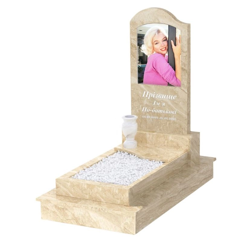 Основне Мармуровий пам'ятник з полірованими фасками одинарний з мармуру Дайна з хвилею різьблений к5-dan-pf-80-40-05-011-ck