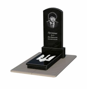 Надгробний пам'ятник із граніту юнакам одинарний з Тризубом вирізаним із чорного граніту Коростишів Дуга 009 к8-kor-npf-120-60-08-009-pbd3