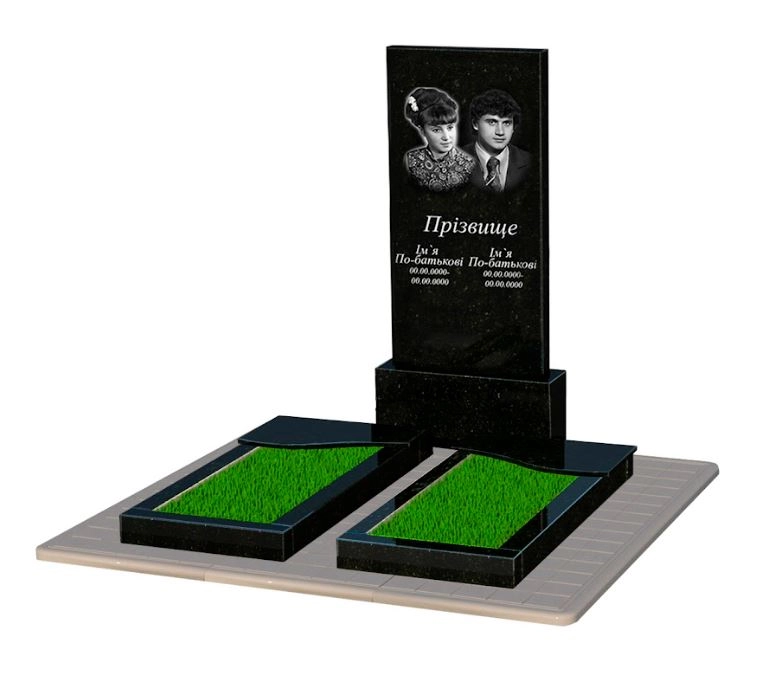 Основне Пам'ятник із граніту з бетонною плитою подвійний із чорного граніту Коростишів з хвилею різьблений к15-kor-pf-120-60-08-001-pbd3