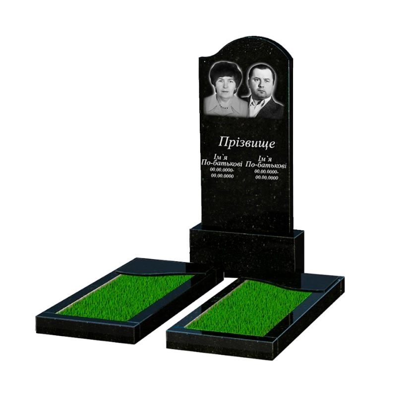 Основне Пам'ятник із граніту сімейний подвійний із чорного граніту Коростишів з хвилею різьблений к16-kor-pf-120-60-08-011-r