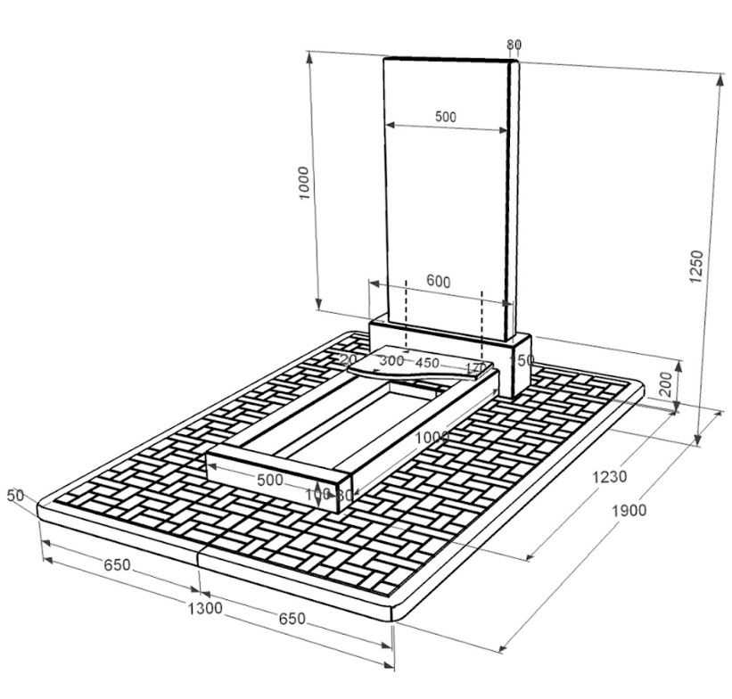 Розміри Гранітний пам'ятник прямокутний одинарний із чорного граніту Коростишів з хвилею різьблений к4-kor-pf-100-50-08-001-pbd2