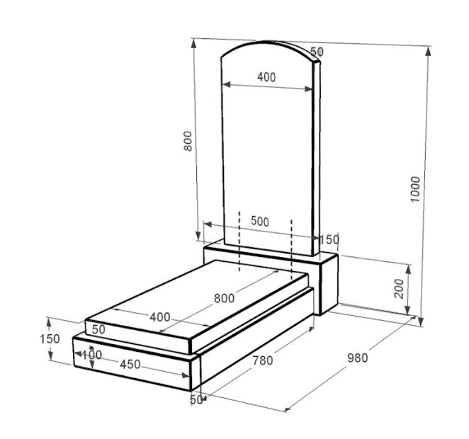 Размеры Гранитный памятник стела  80x40 см одинарный из черного гранита Коростышев с дугой резной к12-kor-pf-80-40-05-009