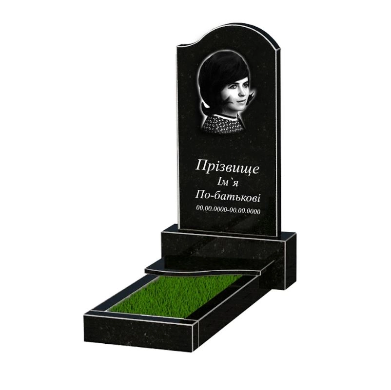 Основне Надгробок із граніту стела  80x40 см одинарний із чорного граніту Коростишів з хвилею різьблений к3-kor-npf-80-40-05-011-r