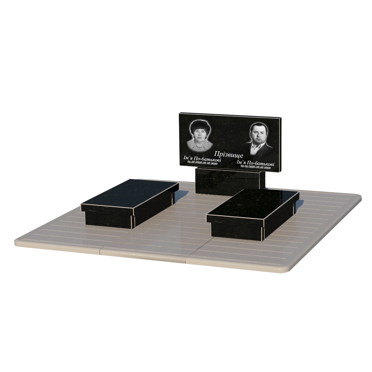 Основне Пам'ятник із граніту сімейний подвійний із чорного граніту Коростишів без різьблених робіт к19-kor-npf-40-80-05-001-pbd3