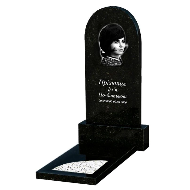 Основне Гранітний пам'ятник з вирізаним куточком одинарний із чорного граніту Коростишів к9-kor-pf-100-50-08-006