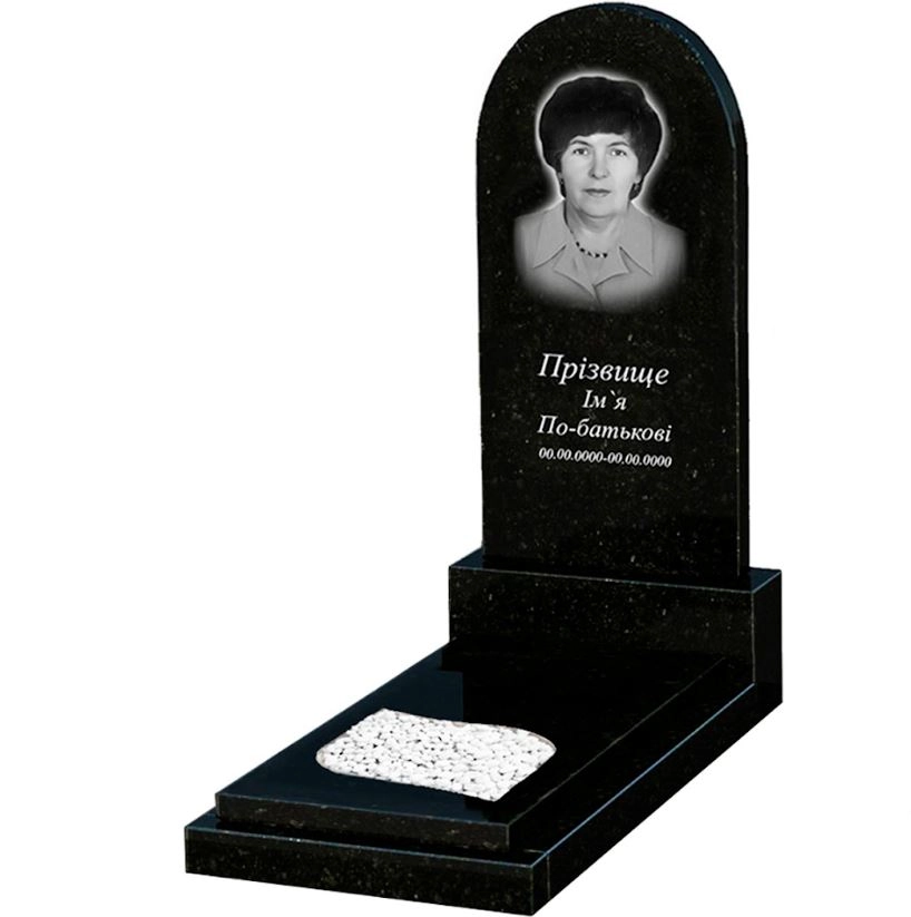 Основне Гранітний пам'ятник з листом різьблена робота одинарний із чорного граніту Коростишів к13-kor-pf-120-60-08-006