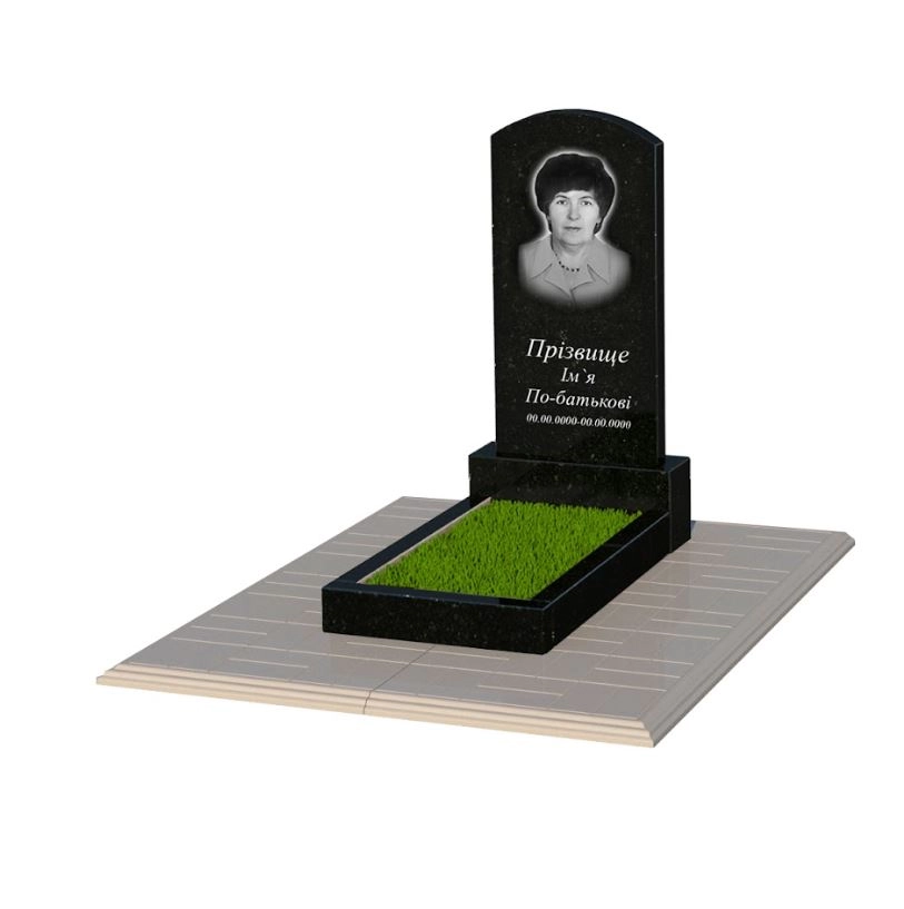 Основне Гранітний пам'ятник мамі одинарний із чорного граніту Коростишів з дугою різьблений к2-kor-pf-80-40-05-009-pbd1