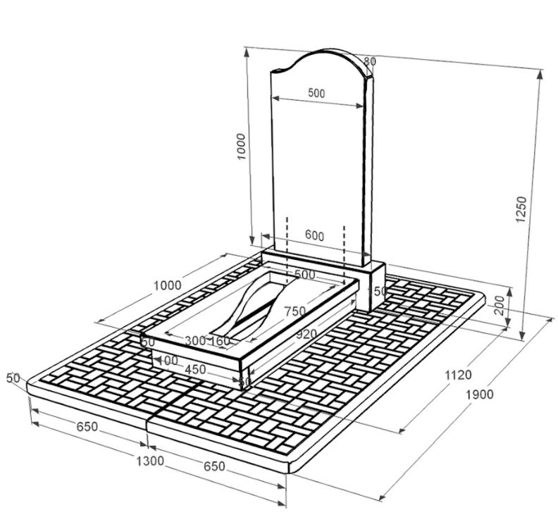 Розміри Гранітний пам'ятник з вирізаною смугою одинарний із чорного граніту Коростишів з хвилею різьблений к23-kor-pf-100-50-08-011-r-pbd2