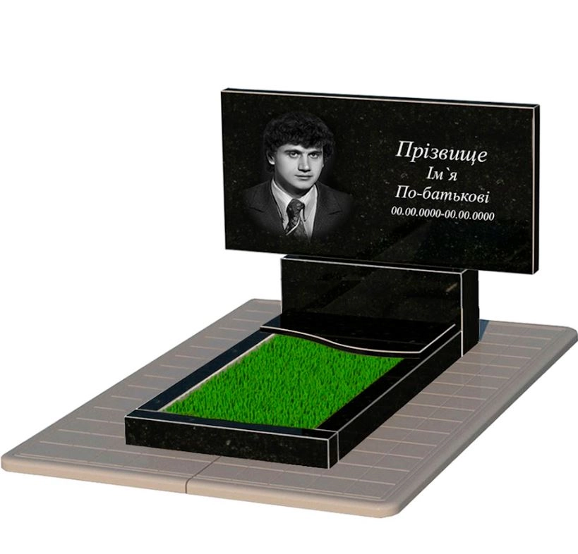 Основне Надгробок із граніту великий одинарний із чорного граніту Коростишів з хвилею різьблений к5-kor-npf-60-120-08-001-pbd3