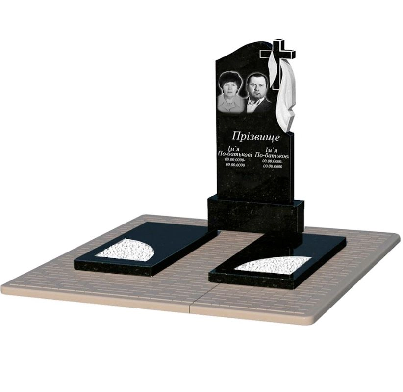 Основное Гранитный памятник с вырезанным уголком двойной из черного гранита Коростышев к18-kor-pf-100-50-08-142-r-pbd2