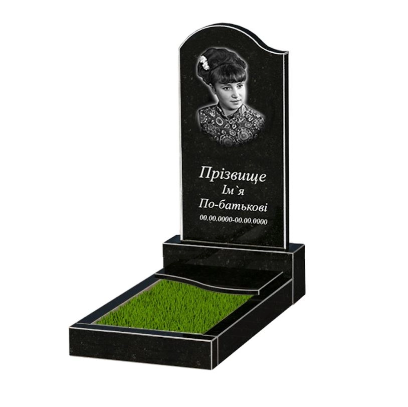 Основне Гранітний пам'ятник фігурний одинарний із чорного граніту Коростишів з хвилею різьблений к5-kor-npf-80-40-05-011-l